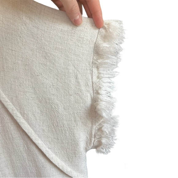 Umgee Scoop Neck Fringe Sleeve Lagenlook Linen Cotton Blend Top Women's Medium - Picture 5 of 5
